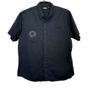 Harley Davidson Mens Short Sleeve Button Down  Shirt Size 2XL Black Motorcycle